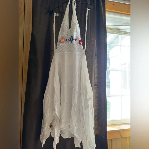 White Halter Dress with Multicolor Floral Embroidery - Picture 7 of 7